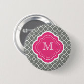 Grijze Quatrefoil met roze Monogram Ronde Button 5,7 Cm (Voorkant /achterkant)