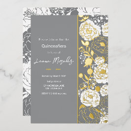 Grijze Quinceañera Folie Uitnodiging