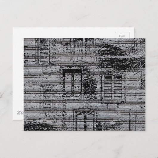 grijze ramen en krabbels op metalen met getexturee briefkaart (Voorkant / Achterkant)