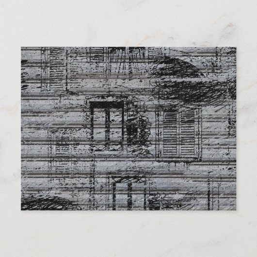 grijze ramen en krabbels op metalen met getexturee briefkaart (Voorkant)