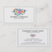 Grijze rand Kleurrijke Waterverf Flowers Visitekaartje (Voorkant / Achterkant)