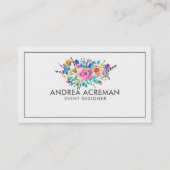 Grijze rand Kleurrijke Waterverf Flowers Visitekaartje (Voorkant)