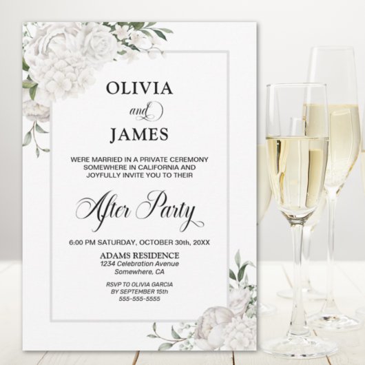 Grijze rand Witte Floral bruiloft na partij Kaart
