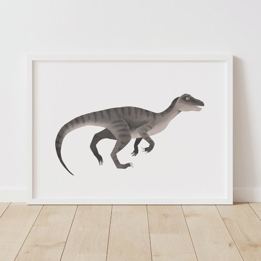 Grijze Raptor Dinosaur Kinderkamer Poster