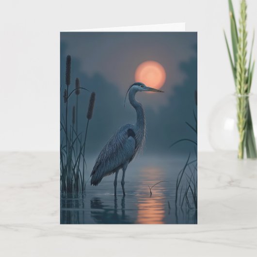 Grijze reiger met roze maan die aan je denkt kaart (Voorkant)