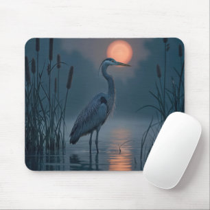 Grijze reiger met roze maan muismat