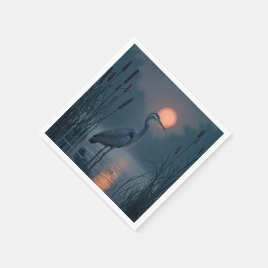 Grijze reiger met roze maan servet (Hoek)