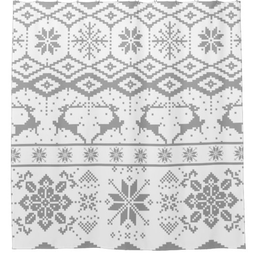 Grijze rendieren en sneeuwvlokken patroon douchegordijn (Voorkant)