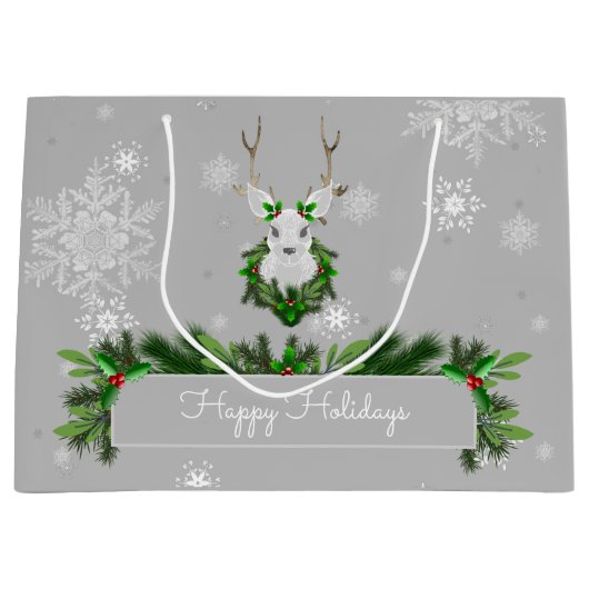 Grijze rendiertas groot cadeauzakje (Voorkant)