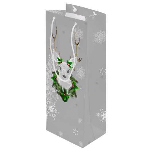 Grijze rendierwijn Gift Bag Wijn Cadeautas (Achterkant Gekanteld)