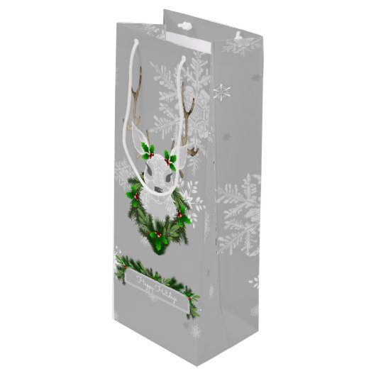 Grijze rendierwijn Gift Bag Wijn Cadeautas (Voorkant Gekanteld)