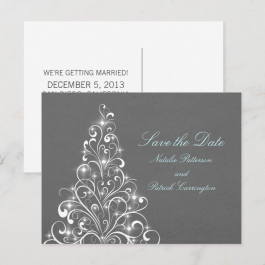 Grijze reservegrootte-vakantieboom sparen het Brie Aankondigingskaart (Voorkant / Achterkant)