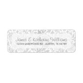 Grijze Retro Bloemen Damast Moderne Bruiloft Etiket (Voorkant)