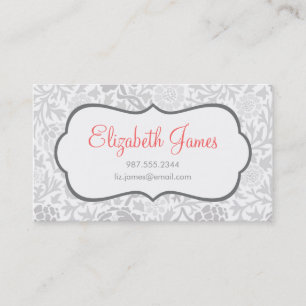 Grijze Retro Floral Damask Visitekaartje