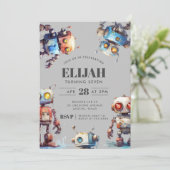 Grijze Robots Tech Gear Builder Verjaardagsfeest Kaart (Staand voorkant)