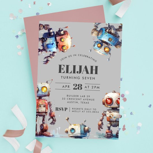 Grijze Robots Tech Gear Builder Verjaardagsfeest Kaart