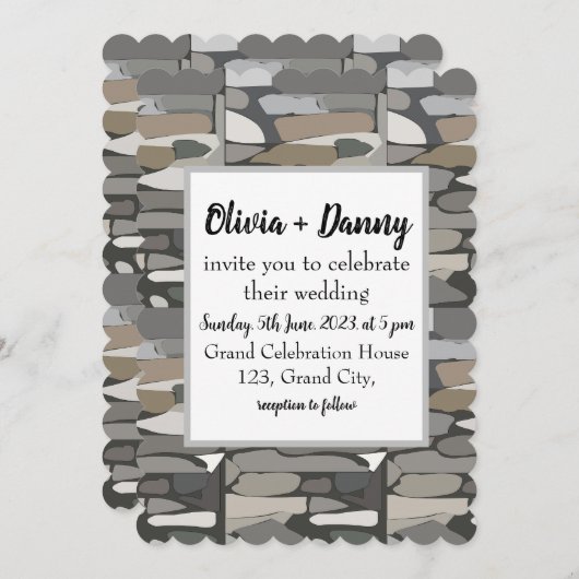 Grijze Rock Stone Patroon Bruiloft uitnodiging (Voorkant / Achterkant)
