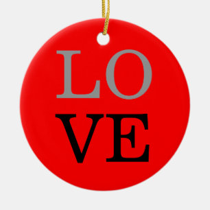 Grijze Rode Achtergrond Liefde Bruiloft Keramisch Ornament