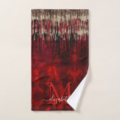 Grijze rode bloemgouddruppels Glittermonogram Bad Handdoek (Handdoek)