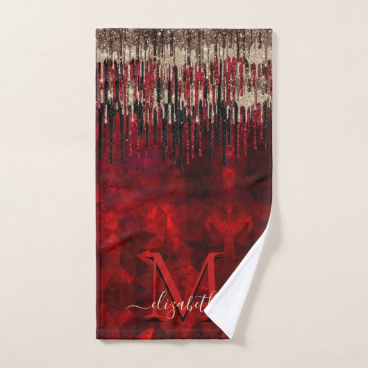 Grijze rode bloemgouddruppels Glittermonogram Bad Handdoek (Handdoek)