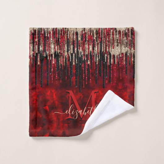 Grijze rode bloemgouddruppels Glittermonogram Bad Handdoek (Wasdoekje)