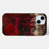 Grijze rode bloemgouddruppels Glittermonogram Case-Mate iPhone Case (Achterkant (horizontaal))