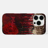 Grijze rode bloemgouddruppels Glittermonogram Case-Mate iPhone Case (Achterkant (horizontaal))
