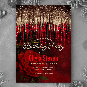 Grijze rode bloemgouddruppels Glittermonogram Kaart