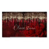 Grijze rode bloemgouddruppels Glittermonogram Magnetisch Visitekaartje (Voorkant)