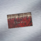 Grijze rode bloemgouddruppels Glittermonogram Magnetisch Visitekaartje (Voorbeeld)