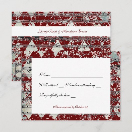 grijze rode Chevron Music rsvp met enveloppen (Voorkant / Achterkant)