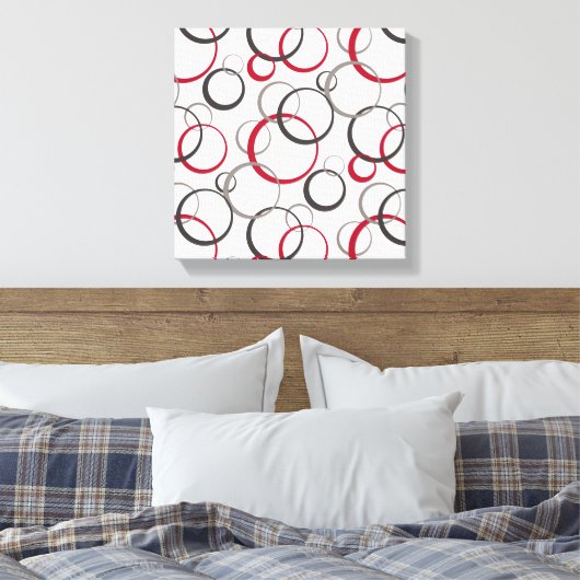 grijze rode cirkels wit canvas afdruk (Insitu (Slaapkamer))