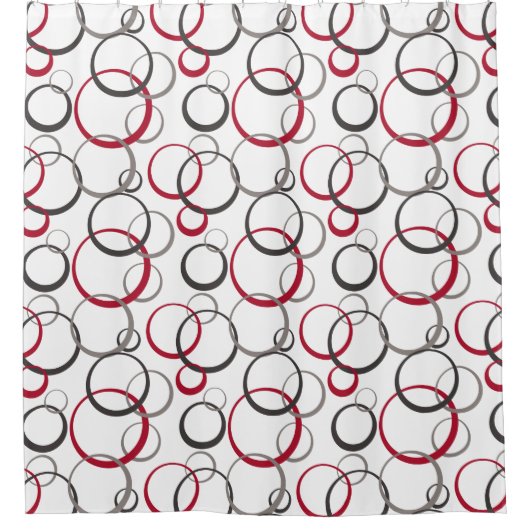 grijze rode cirkels wit douchegordijn (Voorkant)