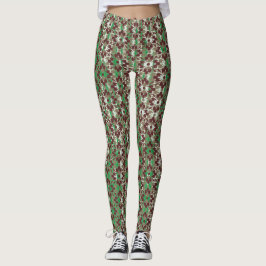 Grijze, rode en groene bloemen leggings