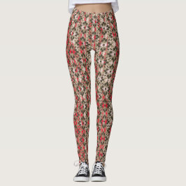 Grijze, rode en zwarte bloemen met patronen leggings
