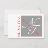 GRIJZE RODE INITIALEN IN ELKAAR GESLINGERD TROUW-A RSVP KAARTJE (Voorkant)
