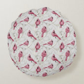 Grijze rode kardinaalvogels Aangepast monogram Rond Kussen (Achterkant)