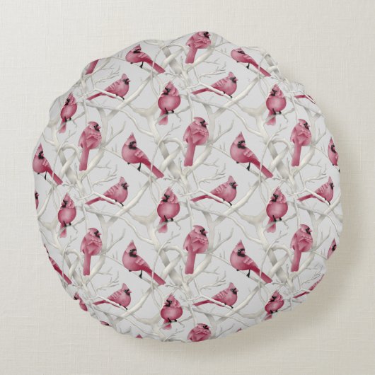 Grijze rode kardinaalvogels Aangepast monogram Rond Kussen (Achterkant)