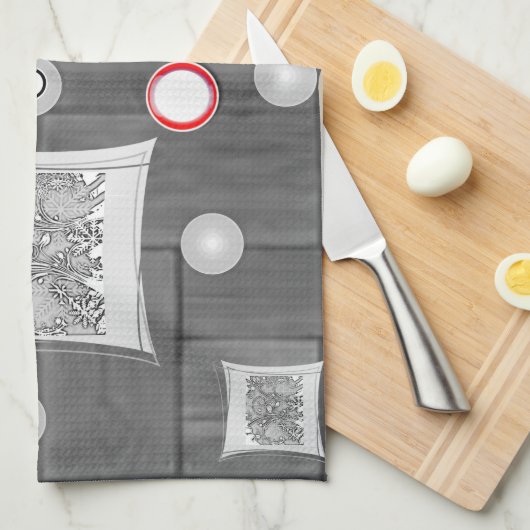 grijze rode keukenhanddoek (Quarter Fold)