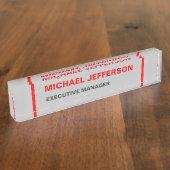 Grijze rode minimalistische moderne tijd naambordje (Zijkant)