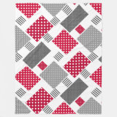 Grijze rode stippen patchwork op witte achtergrond fleece deken (Voorkant)