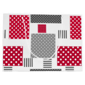 Grijze rode stippen patchwork op witte achtergrond groot cadeauzakje (Achterkant)