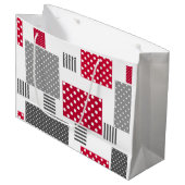 Grijze rode stippen patchwork op witte achtergrond groot cadeauzakje (Voorkant Gekanteld)