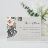GRIJZE ROEST FLORALE MONSTRERA TROUWONTVANGST INFORMATIEKAARTJE (Staand voorkant)
