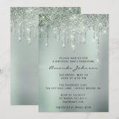 Grijze rokermint Glitter Effect Drip Birthday Kaart (Voorkant / Achterkant)