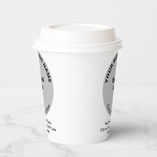 Grijze ronde vormgeving bedrijfsmerk op papier papieren bekers (Links)