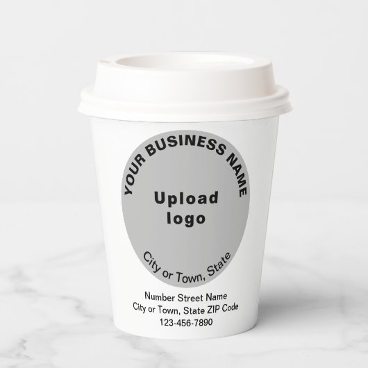 Grijze ronde vormgeving bedrijfsmerk op papier papieren bekers (Achterkant)