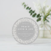 Grijze Ronde Zachte Lichten Vredesliefde + Joy Feestdagenkaart (Staand voorkant)
