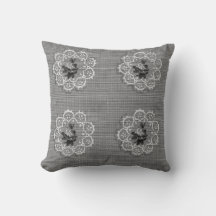 Grijze Roos Doily Reversible Country Sierkussen