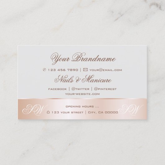 Grijze Roos Gold Decor Cute Flower met Initiaal Visitekaartje (Achterkant)